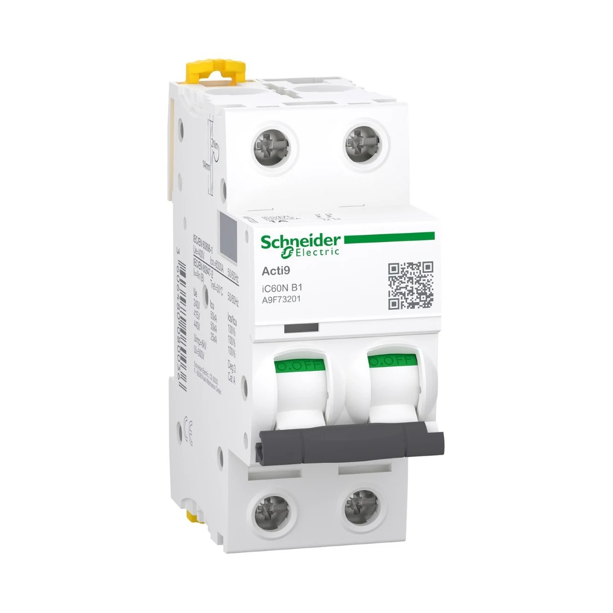 Schneider Electric A9F73201 Acti9 iC60N 2P 1A, 6kA B eğrisi Otomat — üretici ürün görseli