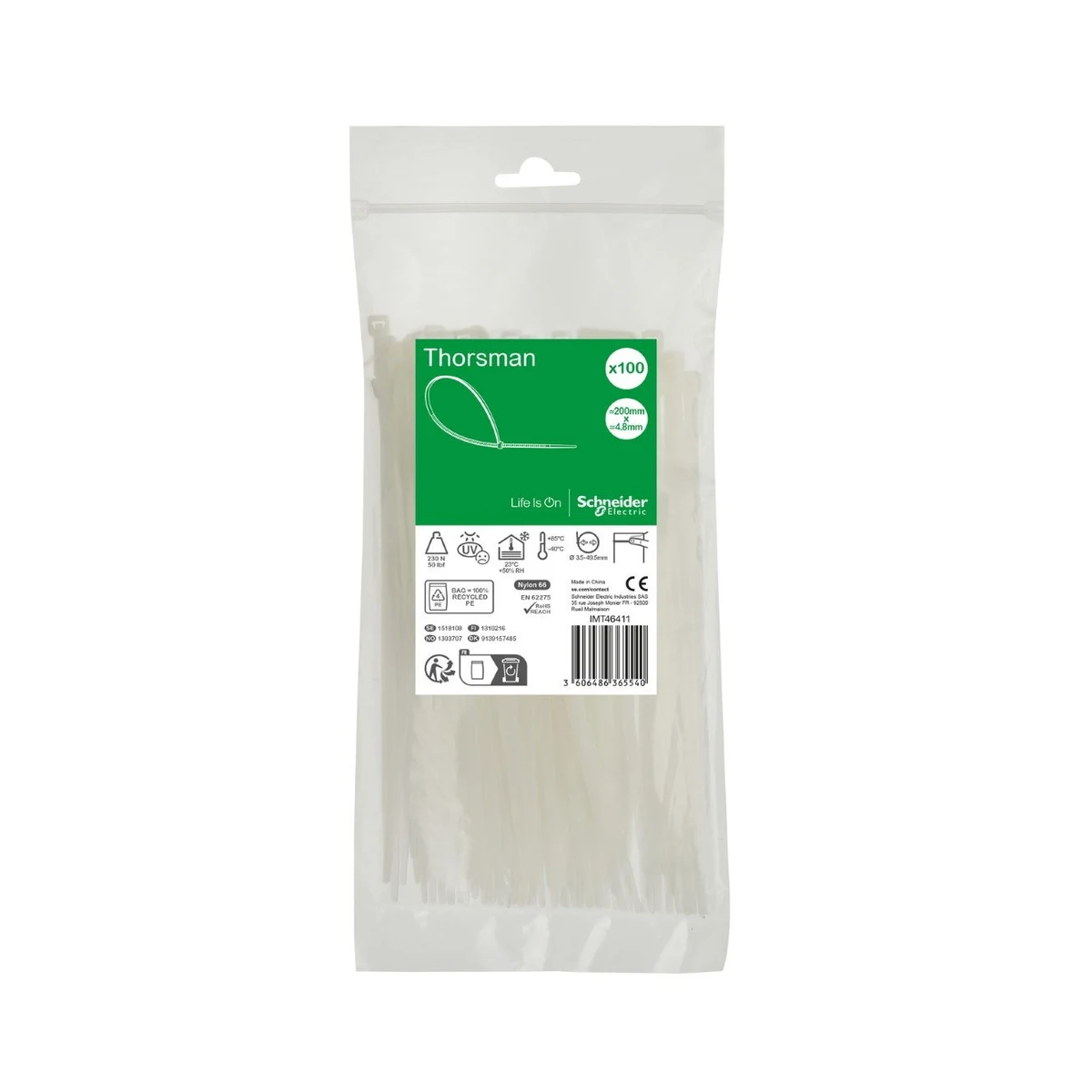Schneider Electric IMT46411 Kablo Bağı 200x4.8mm şeffaf (100 ve katları şeklinde sipariş geçilmelidir)