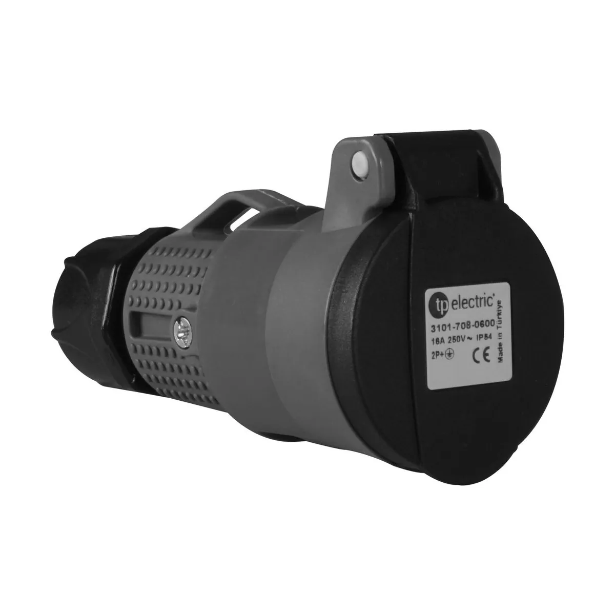 TP Elektrik 3101-708-0600 1x16A Polyamid - Rakorlu Uzatma Prizi (Fransız Tipi / UPS), IP 54, Gri