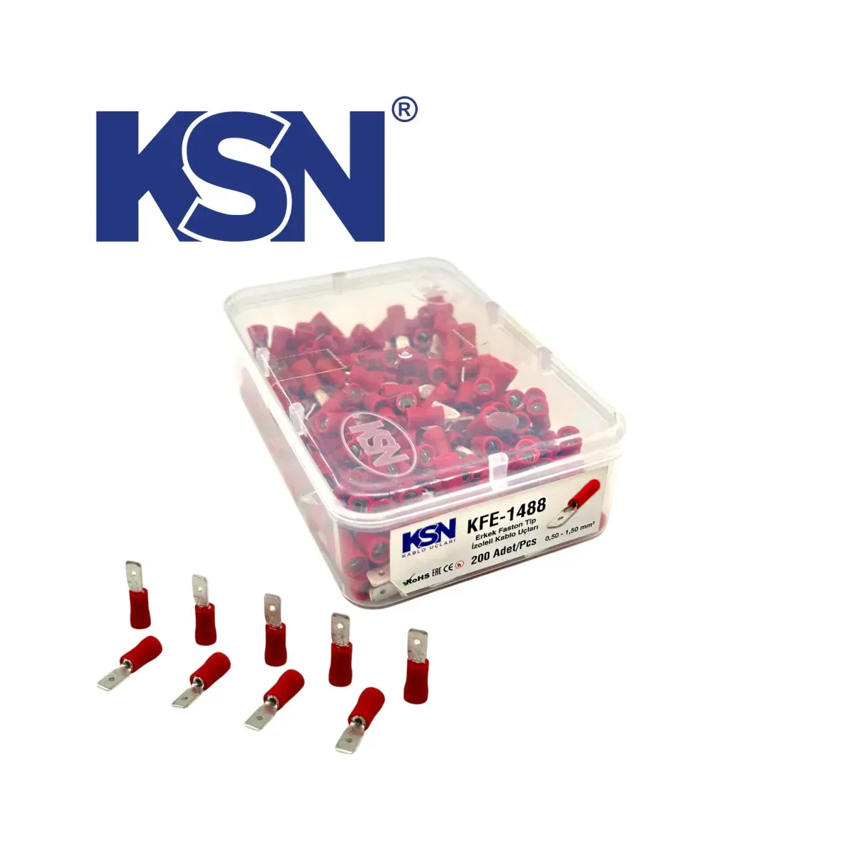 0.50-1.50mm2 Male Faston Type Insulated Red Cable Terminal KFE-1488 (200 pcs/Box)
