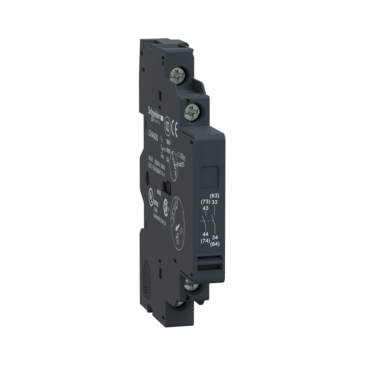 Schneider Electric GVAN20 TeSys GV3 Auxiliary Contact Block Side-Mounted 2NO