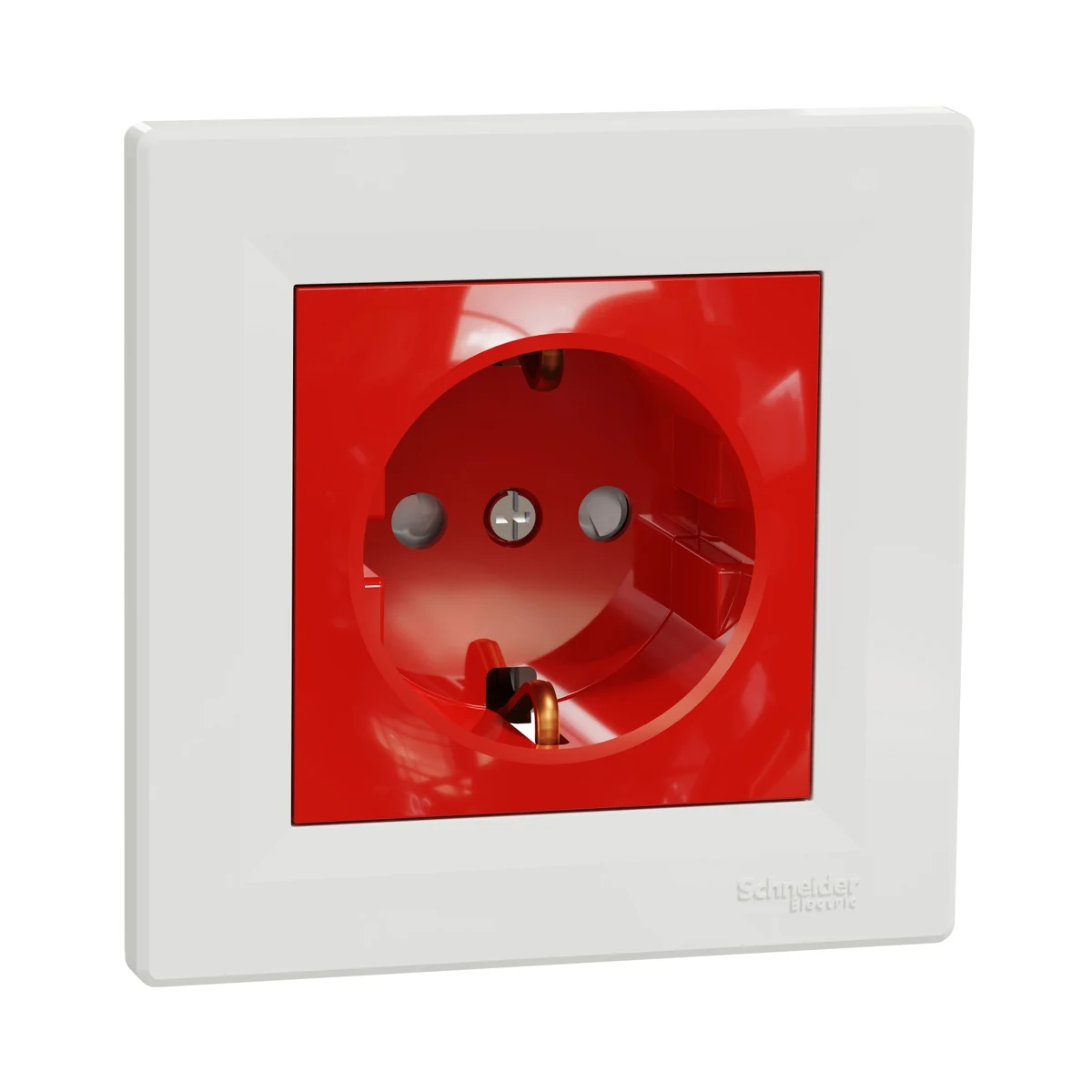 Schneider Electric EPH2900521 Asfora Grounded Socket, Child-Protected, Red Body, White Frame