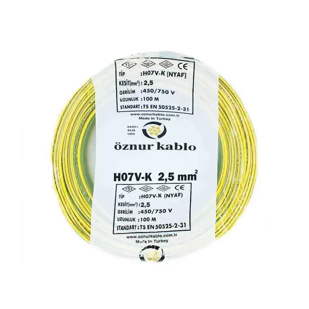 Öznur NYAF 1x2,5 mm2 H07V-K Sarı Yeşil Topraklama Kablosu