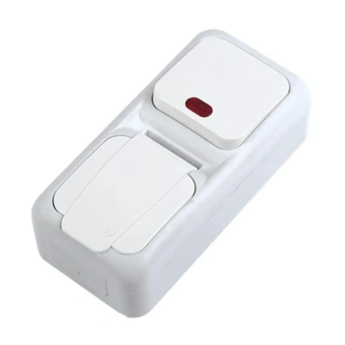 Viko Palmiye Surface-Mounted White Vertical Double Illuminated Switch and Grounded Socket IP54