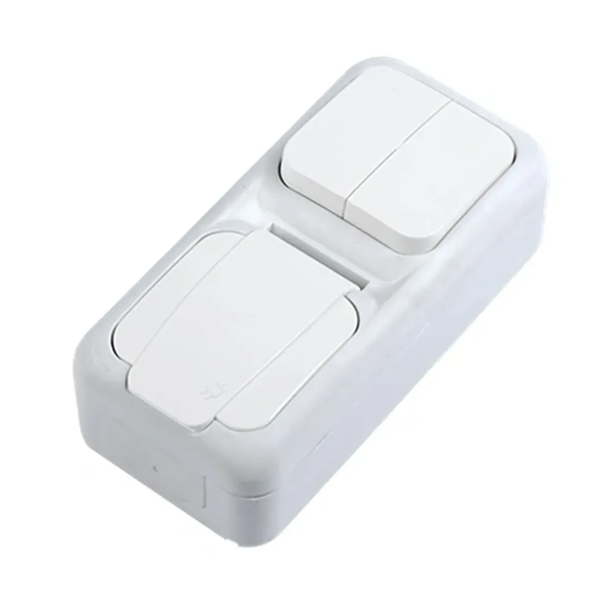 Viko Palmiye Surface-Mounted White Vertical Double Changeover Switch and Grounded Socket IP54