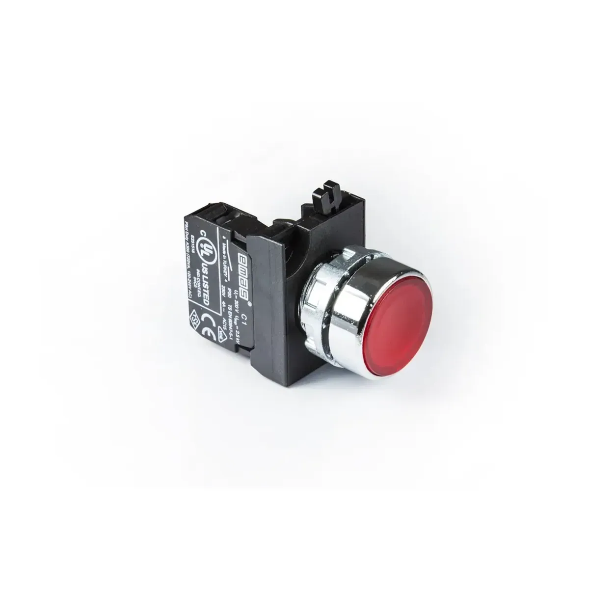 Emas CM Serisi Metal Düz Yaylı Tip Kırmızı Buton 1NO 22mm IP65