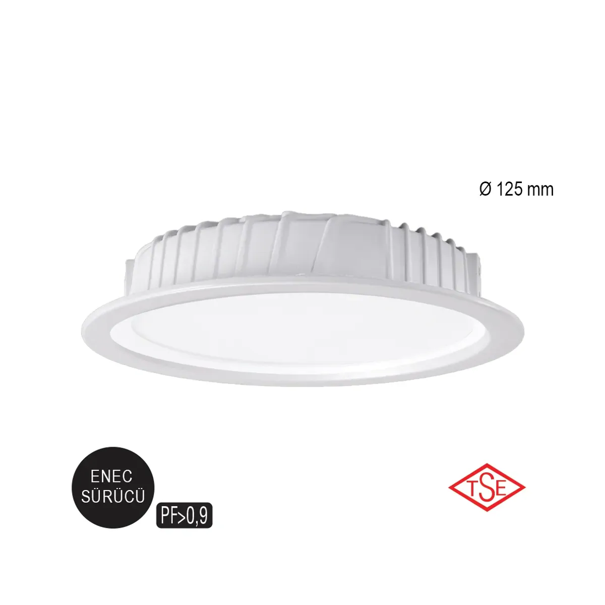 12W Yuvarlak 3000 K ENEC Sürücülü - TSE Ladia Serisi LED Downlight Armatür
