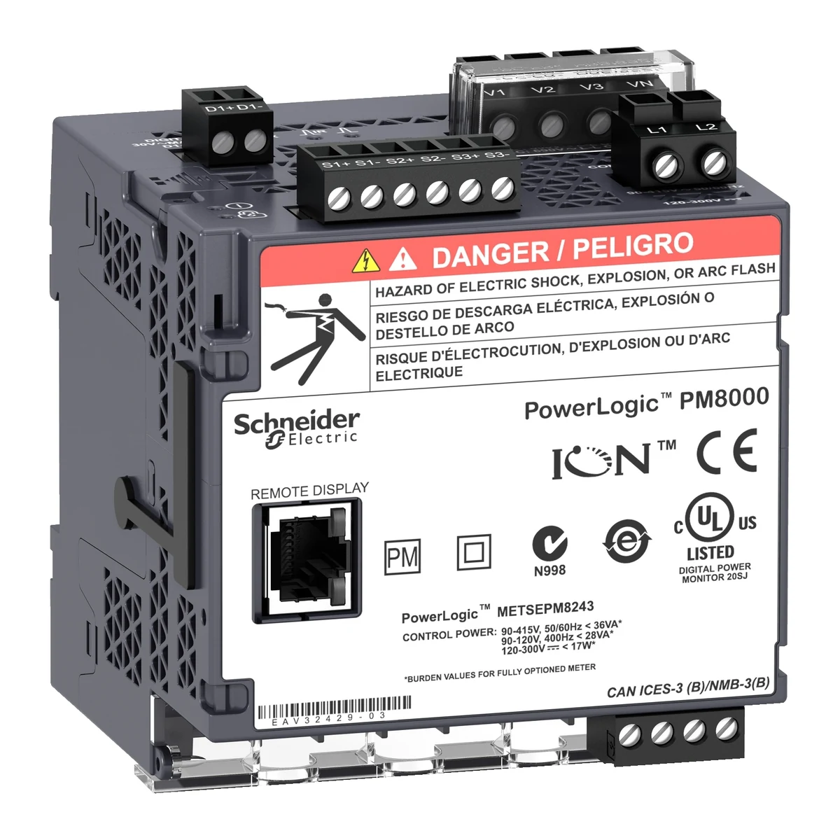 Schneider Electric METSEPM8213 PM8000 LVDC DIN Rayı Monte Ekransız — üretici ürün görseli