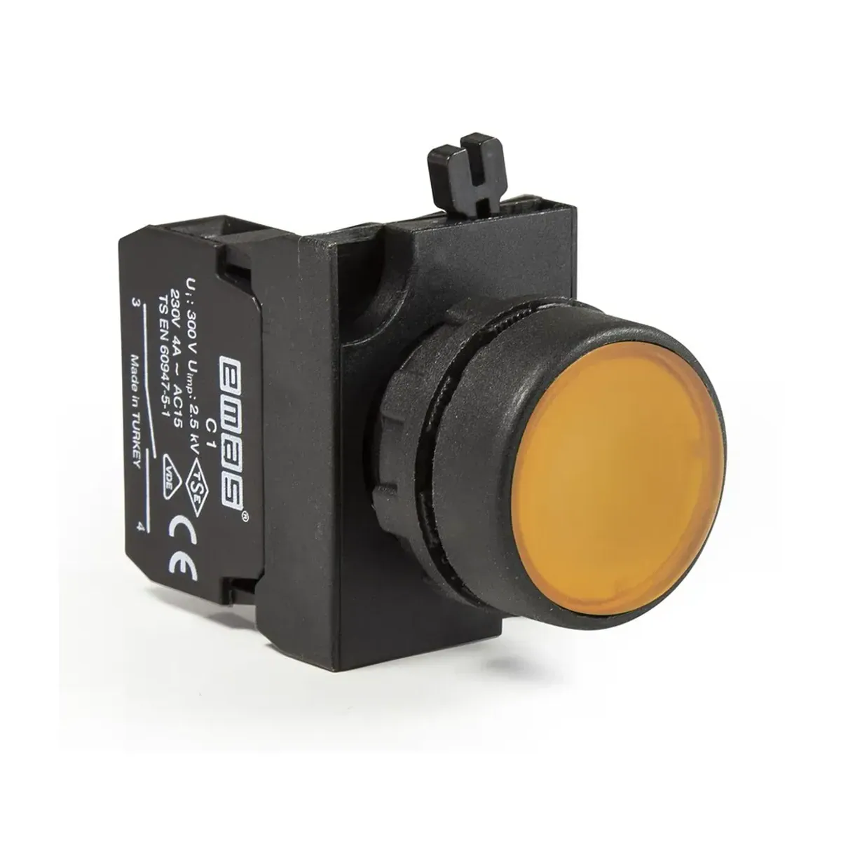Emas CP Serisi Plastik Düz Yaylı Tip Sarı Buton 1NO 22mm IP65