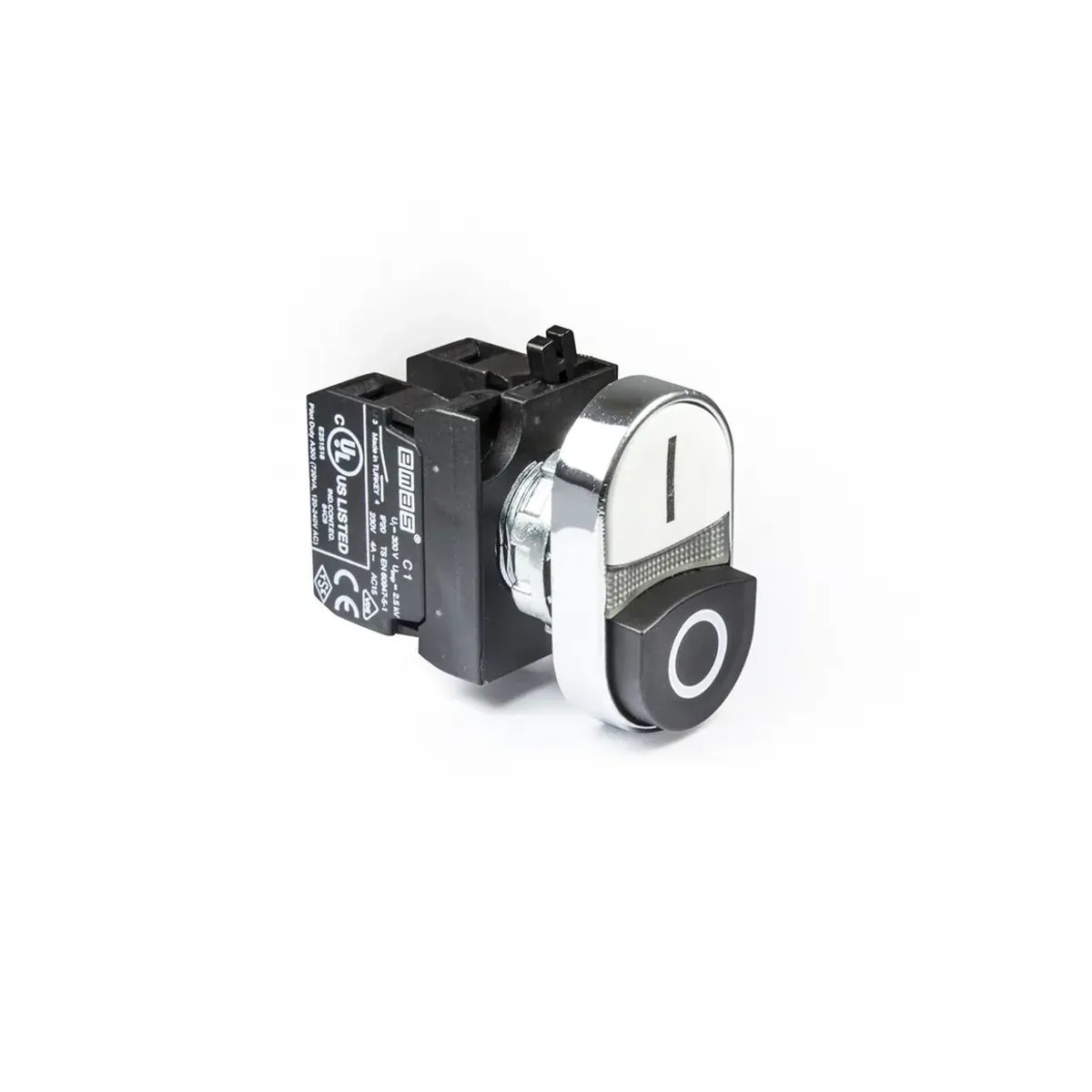 Emas CM Serisi Metal Çiftli Yaylı Çıkık Tip Buton 1NO+1NC Siyah-Beyaz 22mm IP65