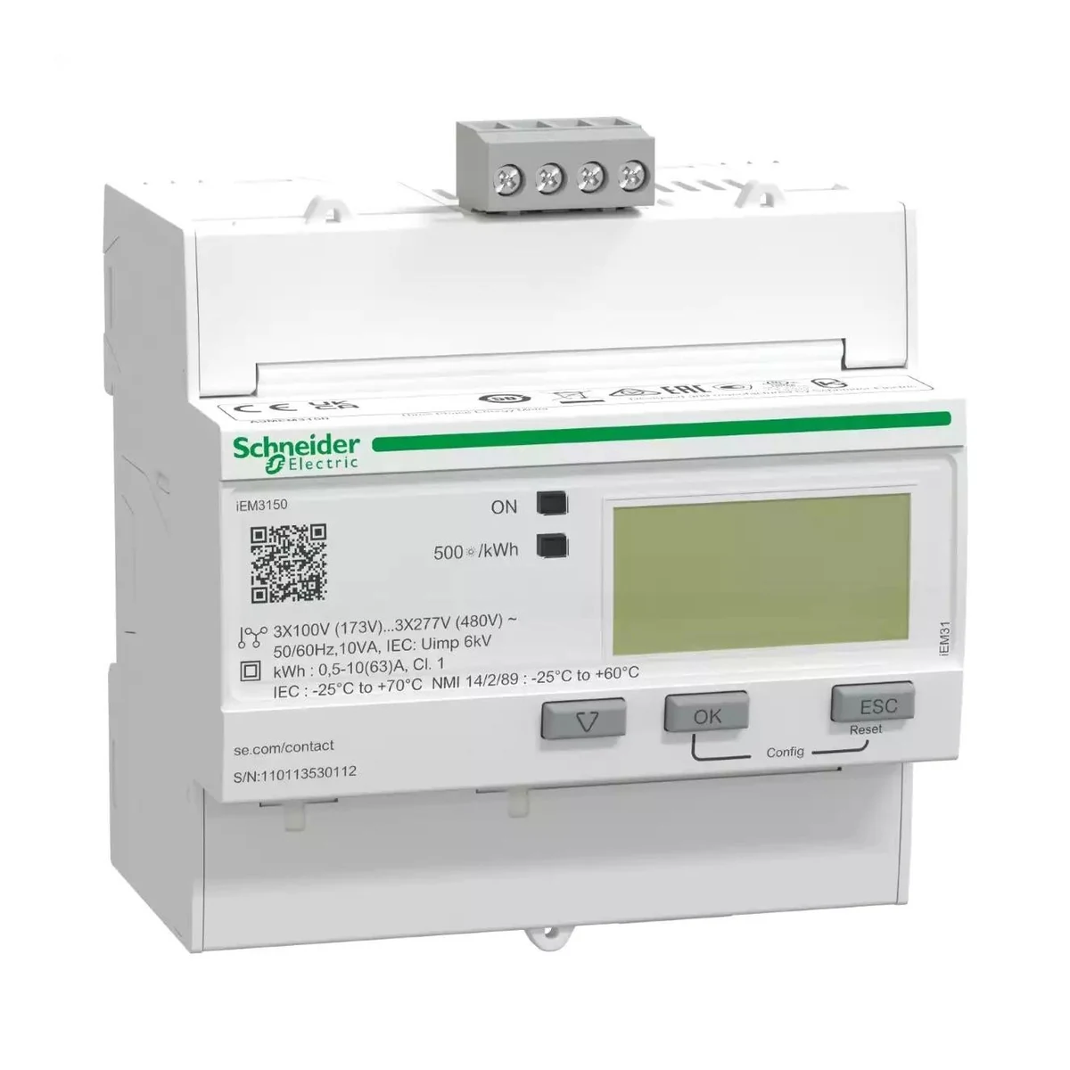 Schneider Electric A9MEM3150 iEM3150, 63A direkt bağlantılı 3-faz kWH ölçer, Modbus — üretici temsili ürün görseli