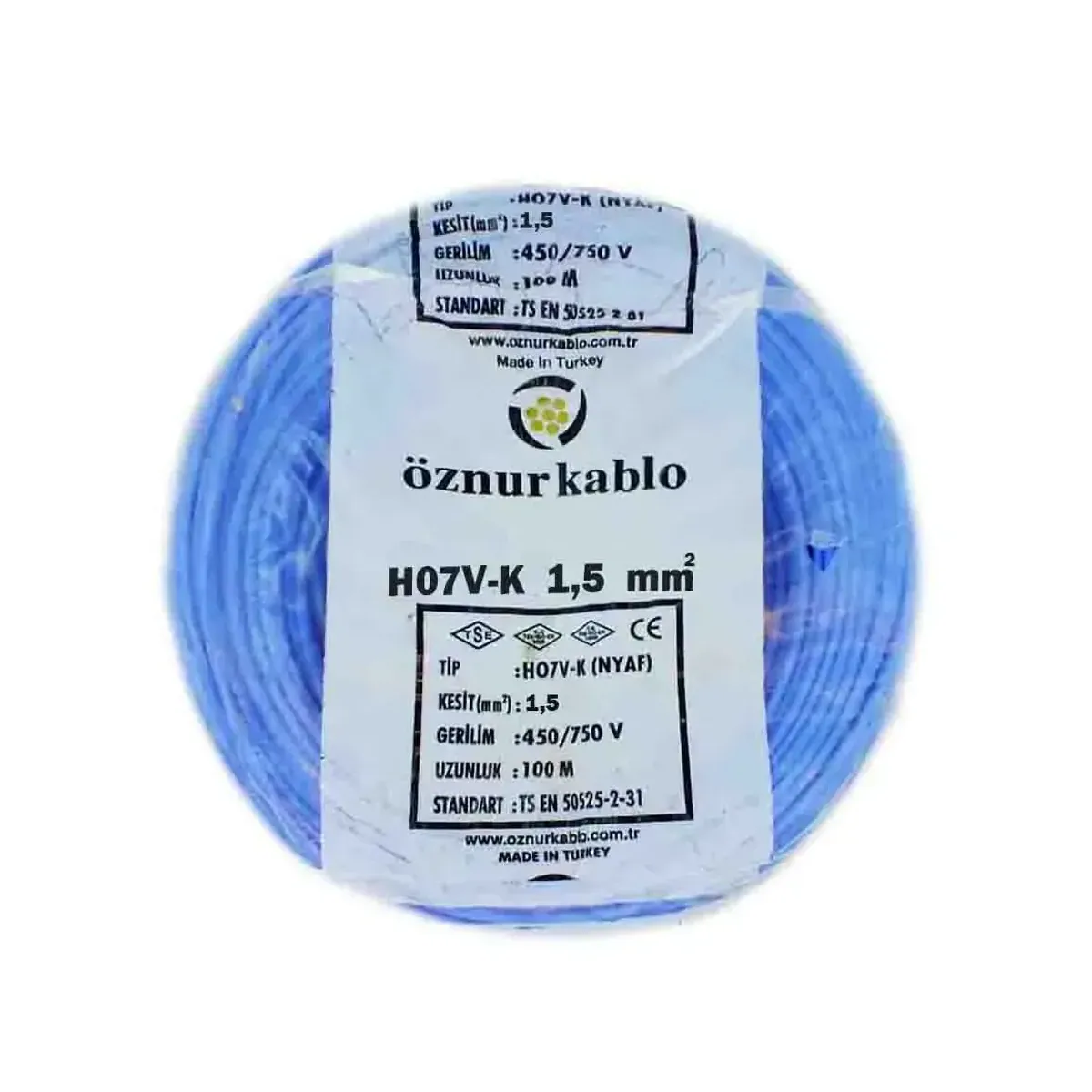 Öznur NYAF 1x1.5 mm2 H07V-K Blue Cable