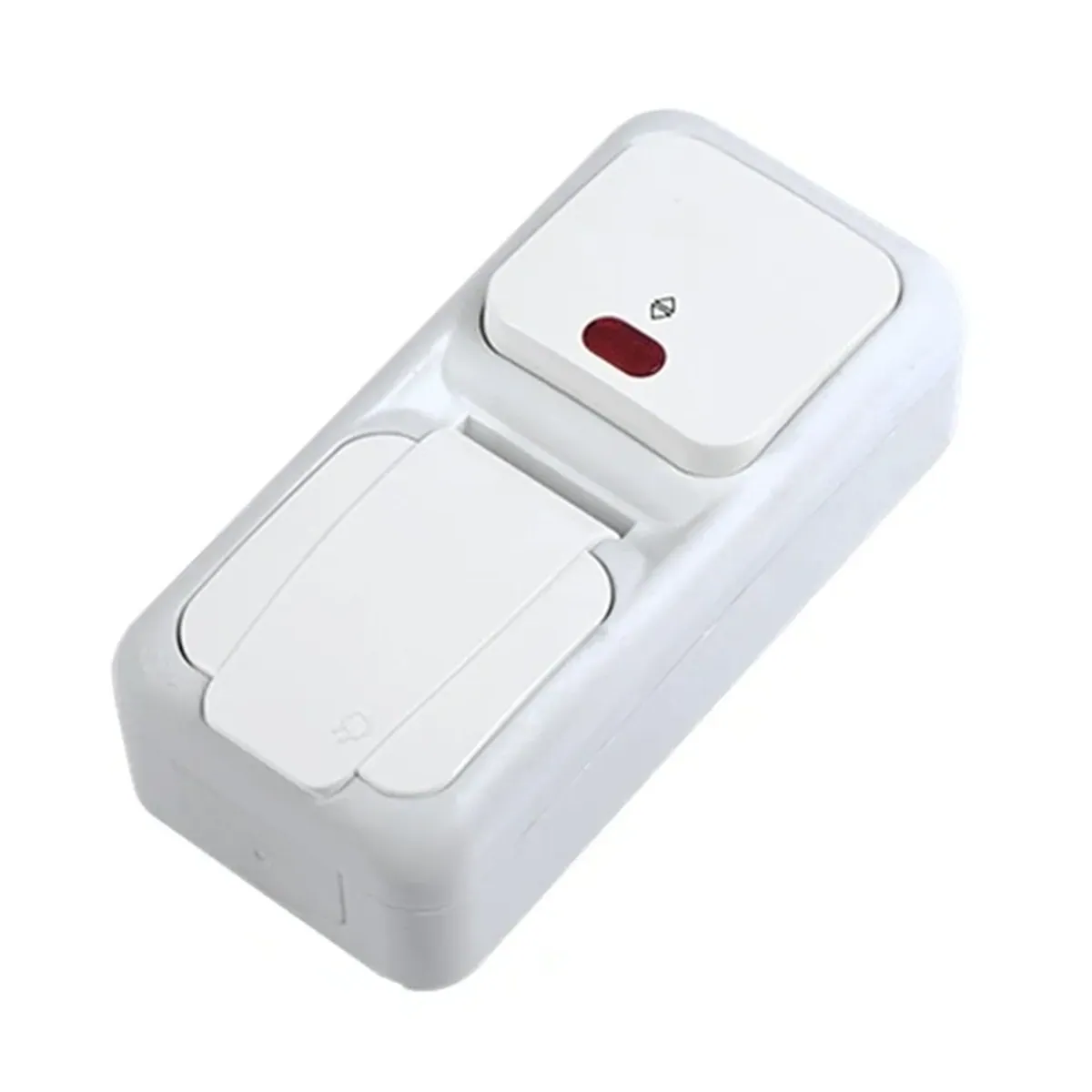 Viko Palmiye Surface-Mounted White Vertical Double Illuminated Two-Way Switch and Grounded Socket IP54