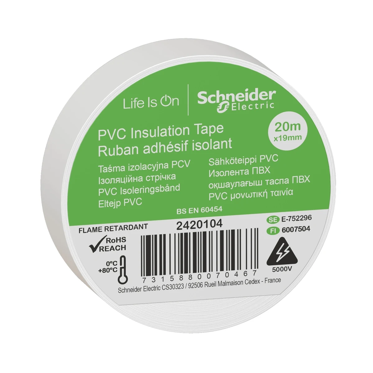 Schneider Electric 2420104 Thorsman İzole Bant 19mmx20mt beyaz — üretici ürün görseli