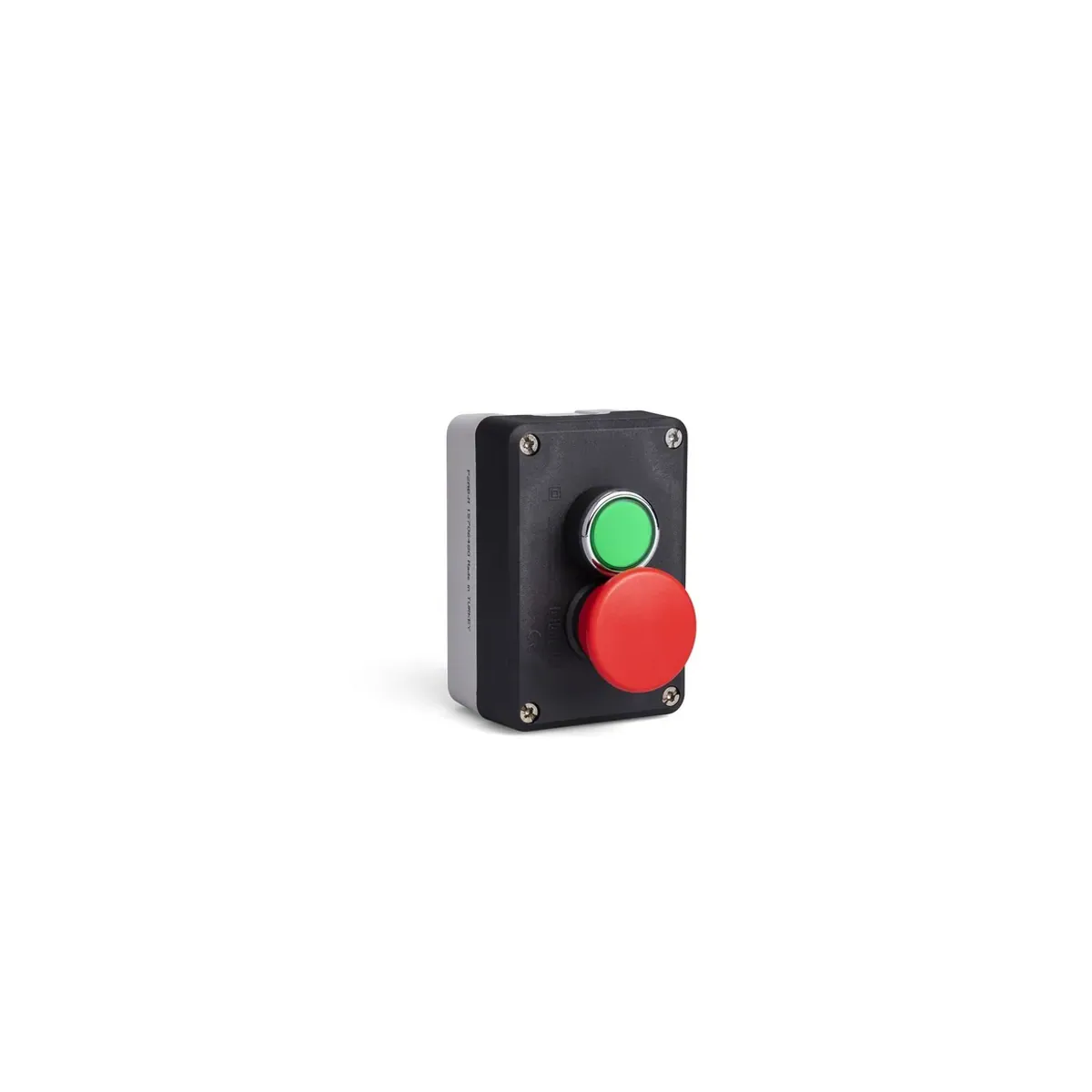 Emas P Series Plastic 2-Hole Mushroom-Type Red Button and Flat Green Button 2*C3BK (NO)+2* C4BK (NC) Black-Gray Control Box P2CCM