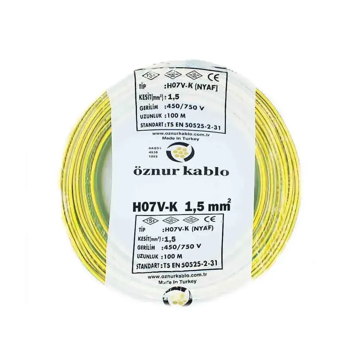 Öznur NYAF 1x1.5 mm2 H07V-K Yellow-Green Grounding Cable