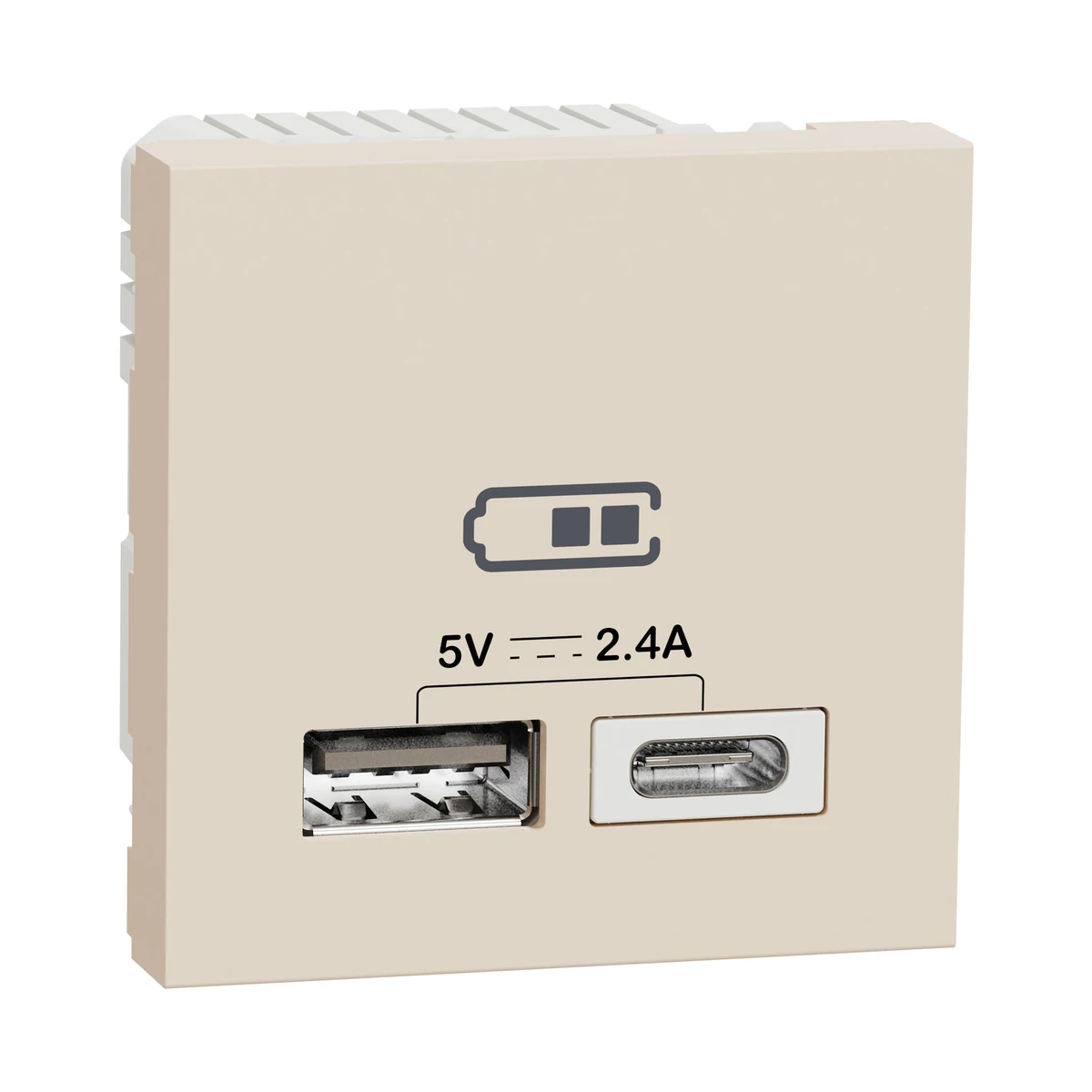 Schneider Electric NU501844 Yeni Unica, 2xUSB Charging Socket 2.4A Type A+C 2m, with Mounting Plate, Cream
