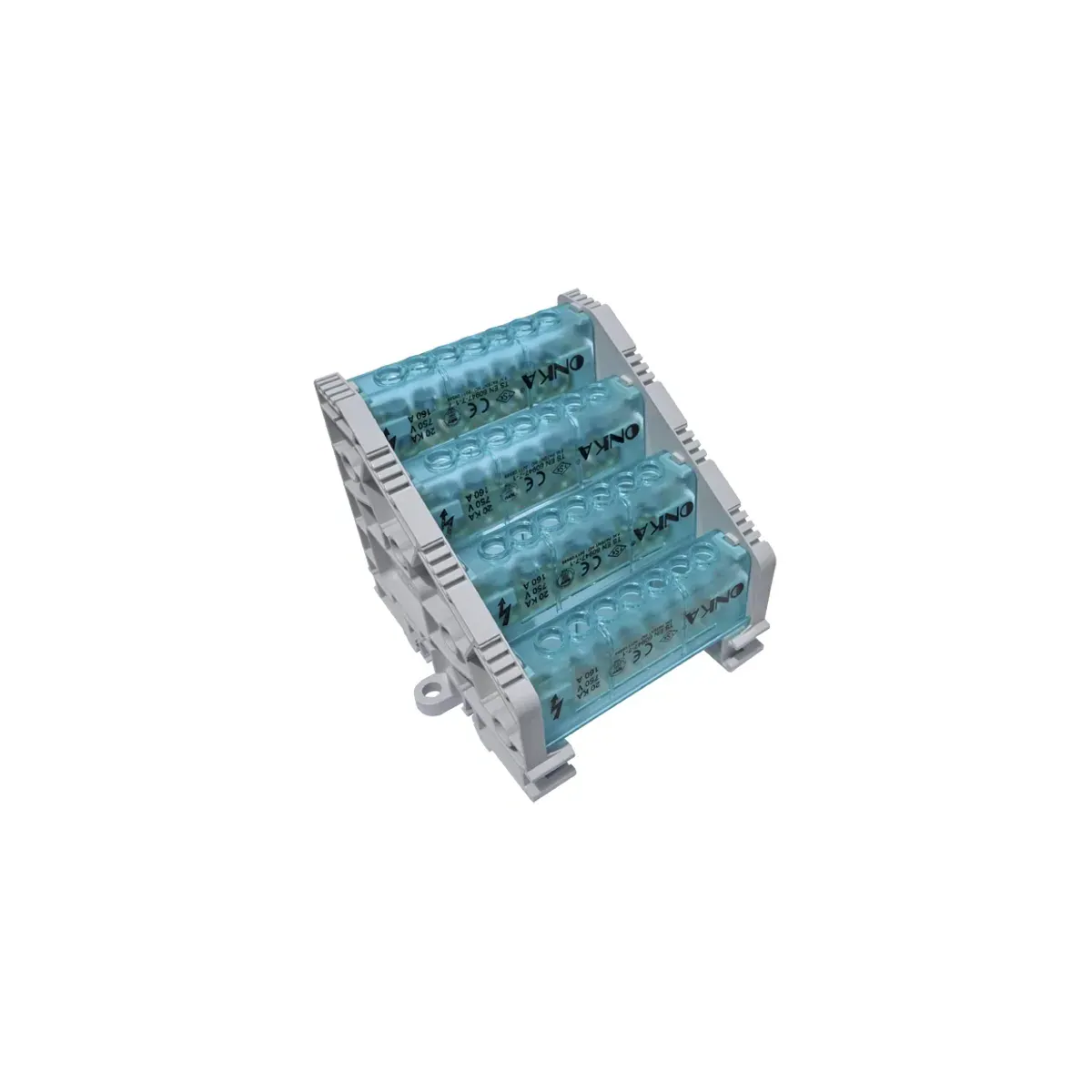 Onka 15-Hole 4-Pole Tall Model Distribution Unit with Cover 160A 12X7mm