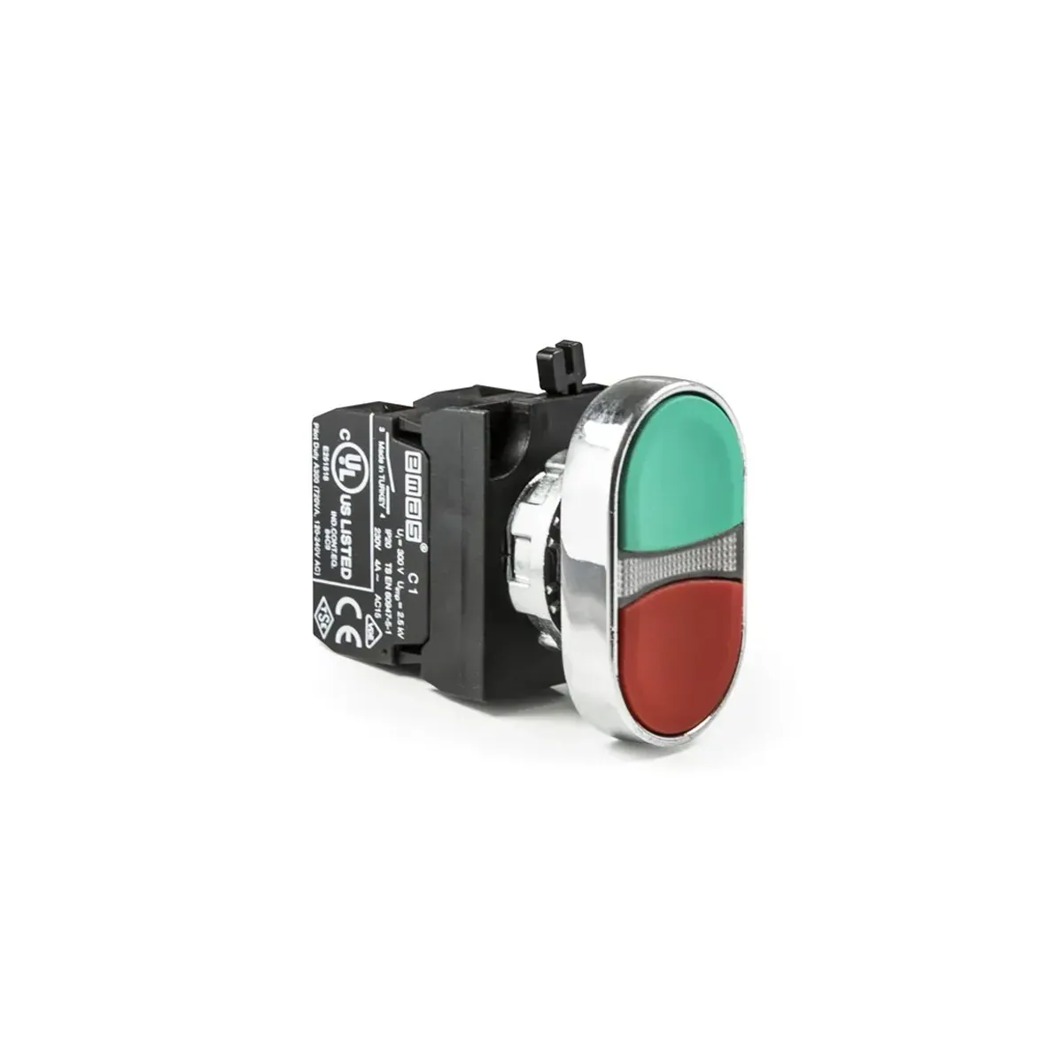 Emas CM Serisi Metal Çiftli Yaylı Tip Buton 1NO+1NC Kırmızı-Yeşil 22mm IP65