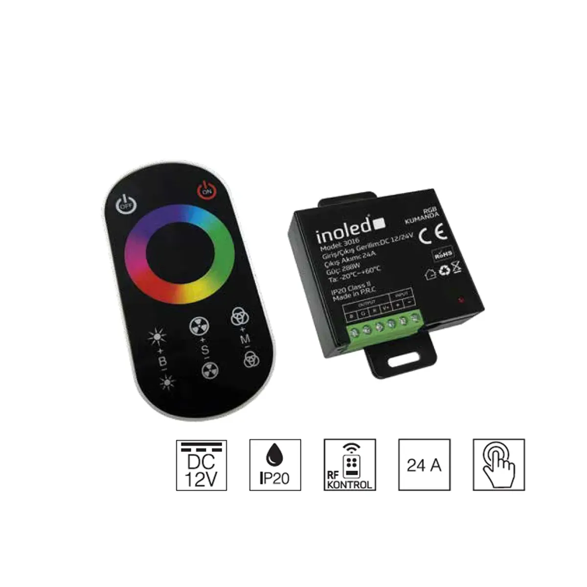 RGB LED 24A 12VDC Dokunmatik Kumanda 20m Algı Mesafesi