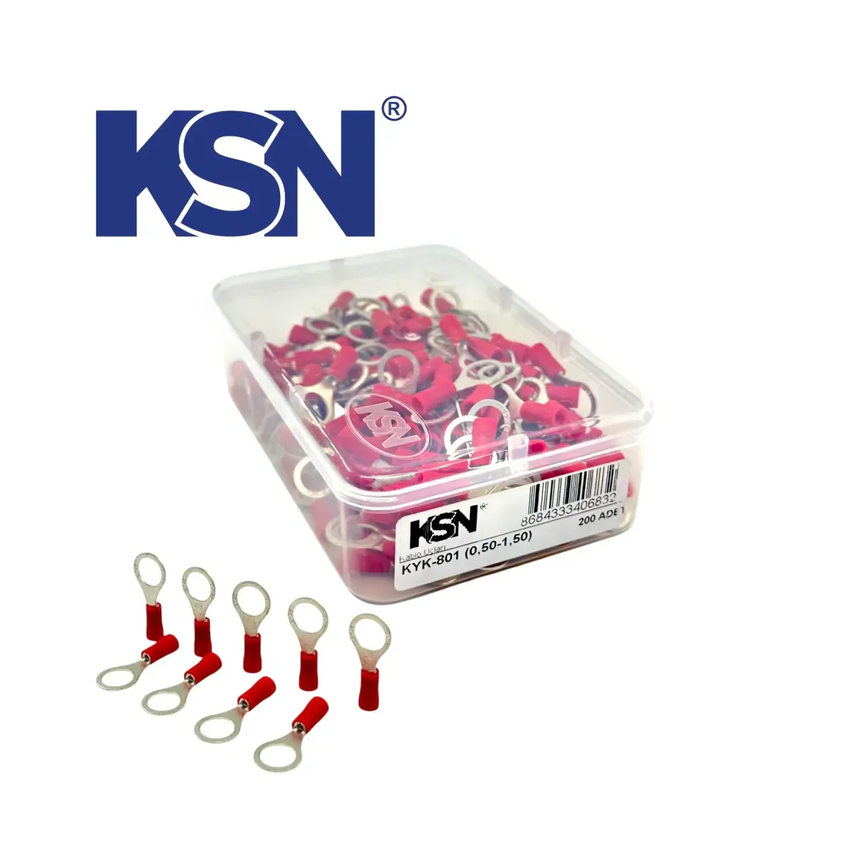 0.50-1.50mm2 Insulated Ring Type Red Cable Terminal KYK-801 (200 pcs/Box)
