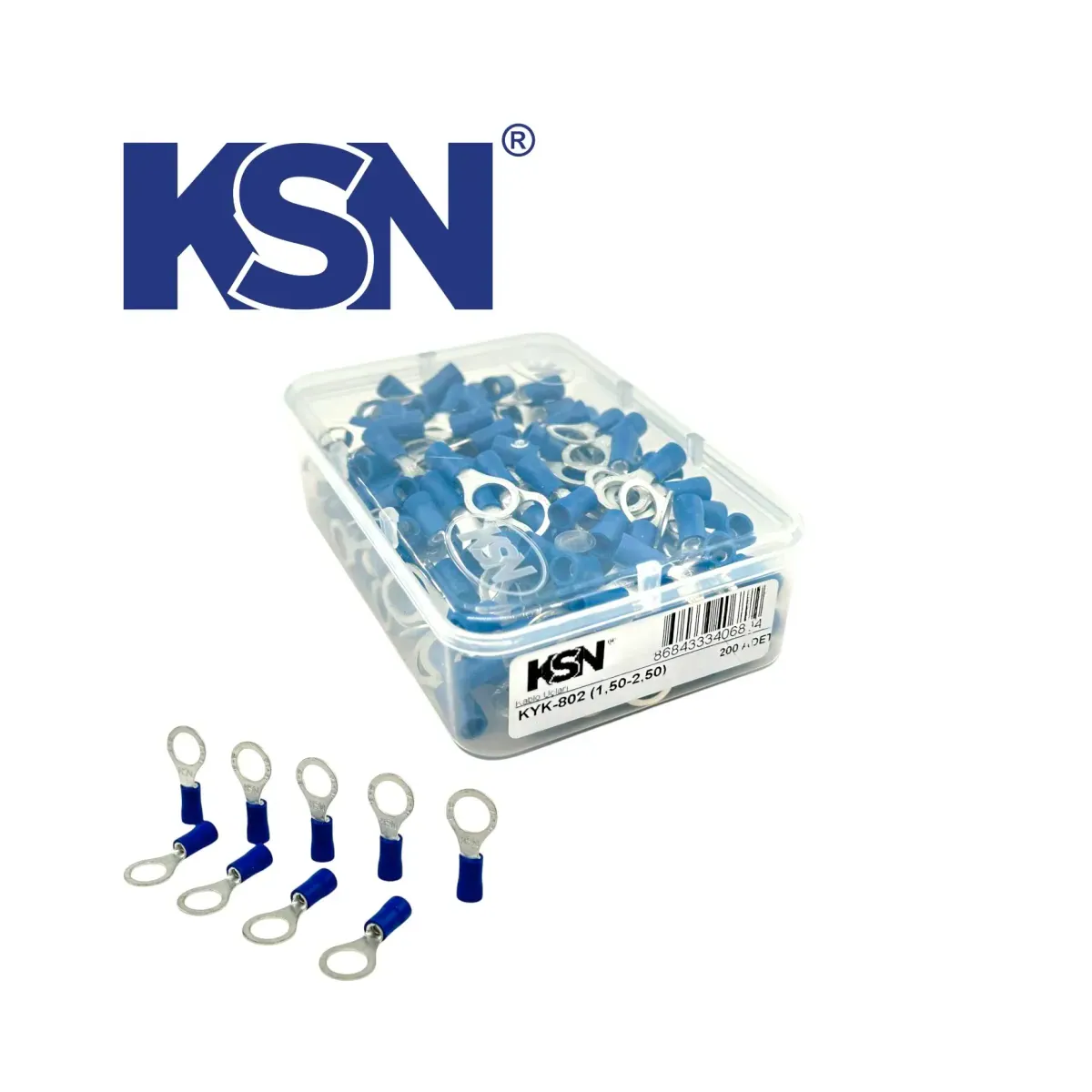 1.50-2.50mm2 Insulated Ring Type Blue Cable Terminal KYK-802 (200 pcs/Box)