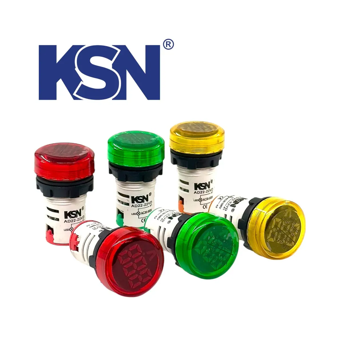 24-450V Yellow LED Voltmeter 22mm KSN-22-V-S