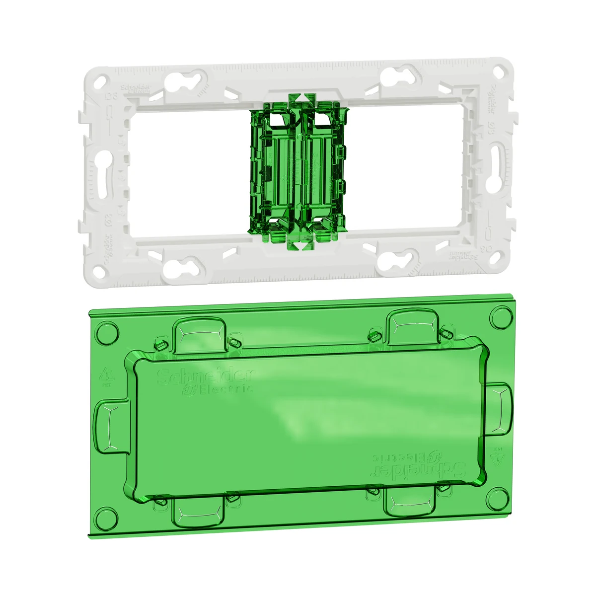 Schneider Electric NU7004PC Yeni Unica, Montaj Plakası Plastik 4 modül / 2li, Boya Koruyuculu — üretici ürün görseli