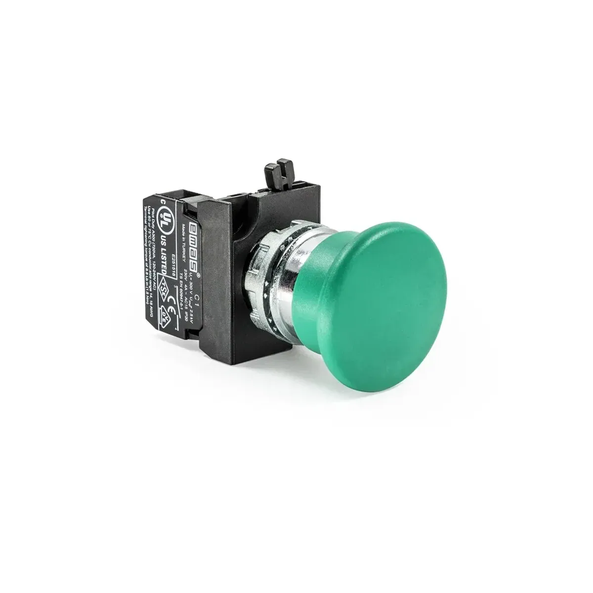 Emas CM Serisi Metal Mantar Yaylı Tip Yeşil Buton 1NO 22mm IP65