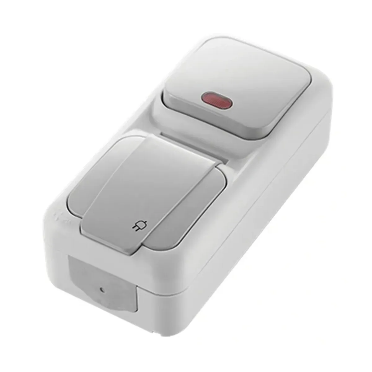Viko Palmiye Surface-Mounted Gray Vertical Double Illuminated Switch and Grounded Socket IP54