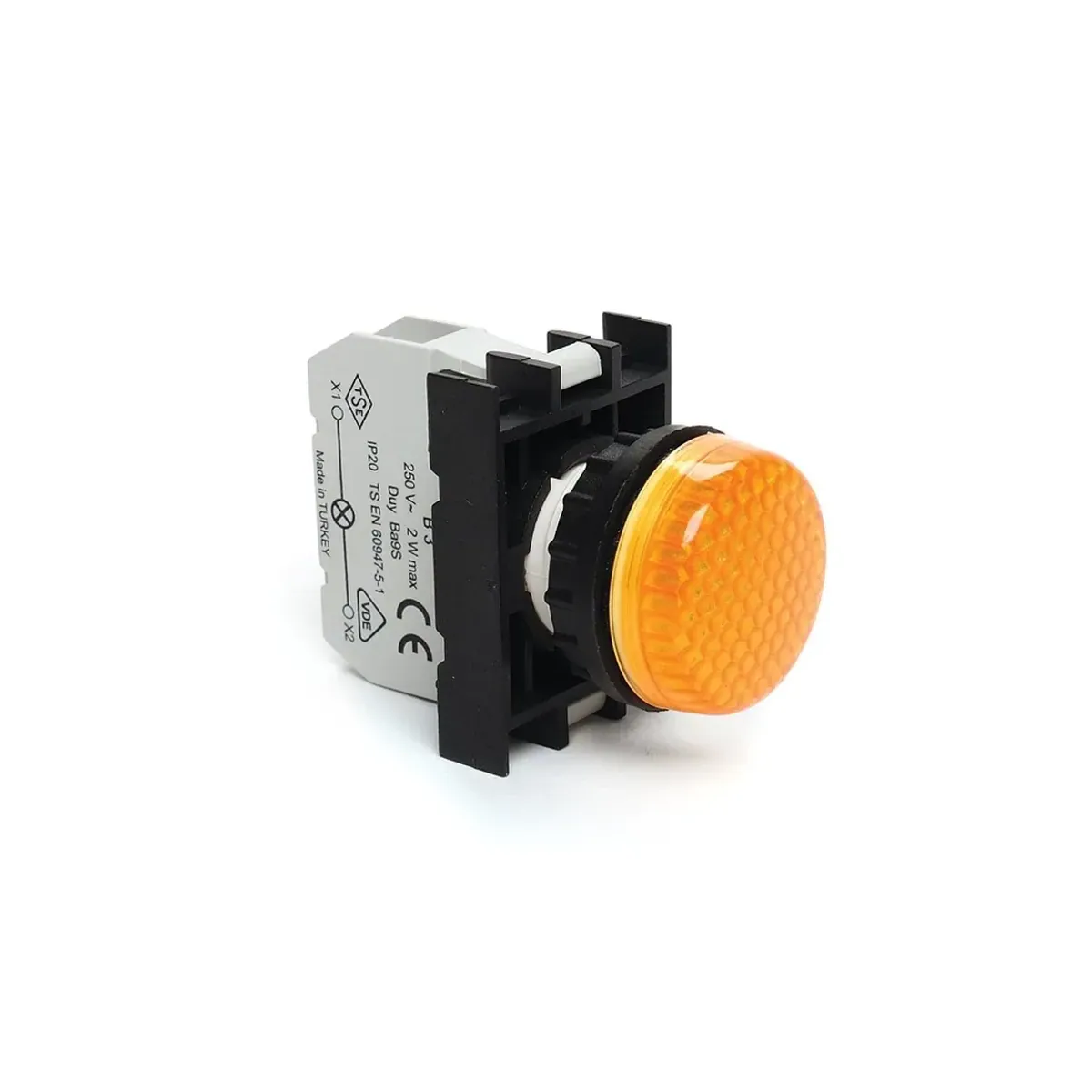 Emas B Series Plastic Contact Block Ba9S Lampholder Yellow 22mm Pilot Light IP50