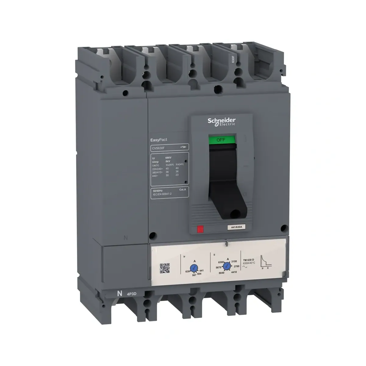 Schneider LV563310 630A Easypact 36kA CVS630F TM630D Adjustable Molded Case Circuit Breaker 4P 380VAC