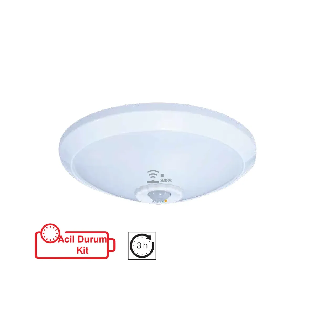 18W PIR Sensörlü 3000 K Acil Durum Kitli LED Tavan Armatür