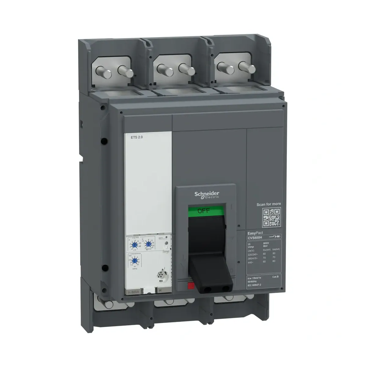 Schneider E080F320FM 3 Pole 800A Easypact 36kA CVS080F Adjustable Molded Case Circuit Breaker 415VAC