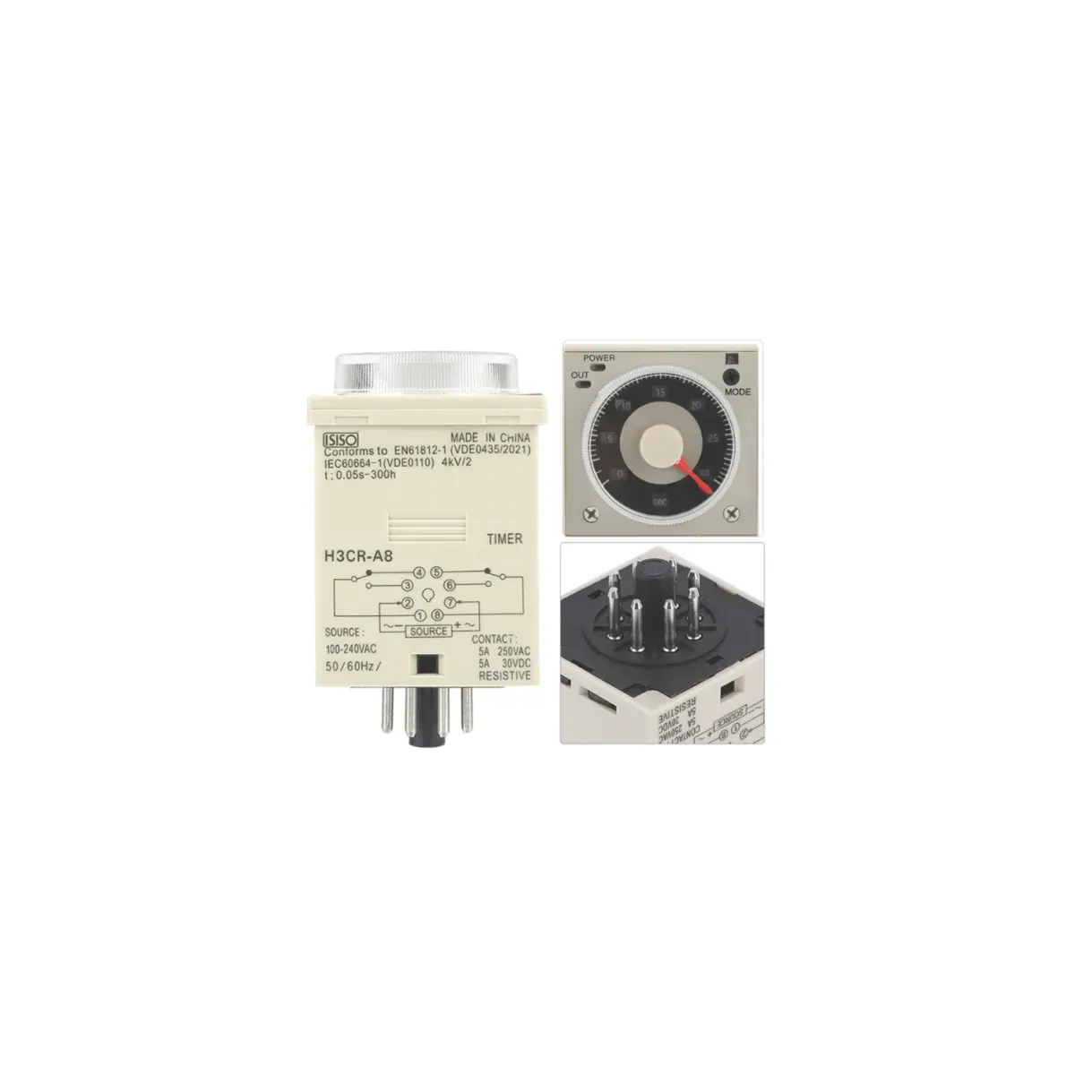 Isıso IH3CR-A8 100-240VAC Timer Relay, 8 Pin, 100-240 V AC