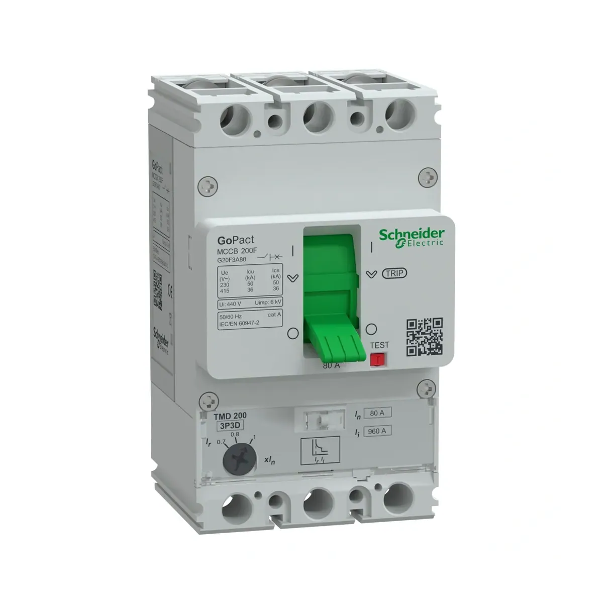 Schneider G20B3A125 125A GoPact 25kA Adjustable TM125D Molded Case Circuit Breaker 3P 380VAC