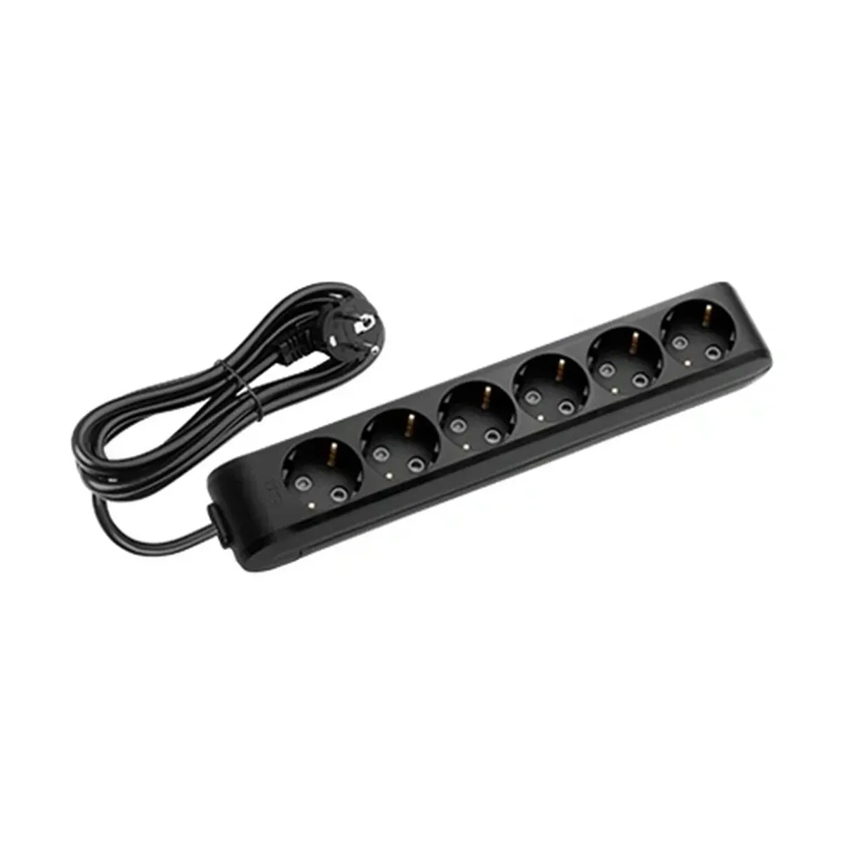 Viko Black Six-Socket Grounded Power Strip, with Cable - 3 Meter