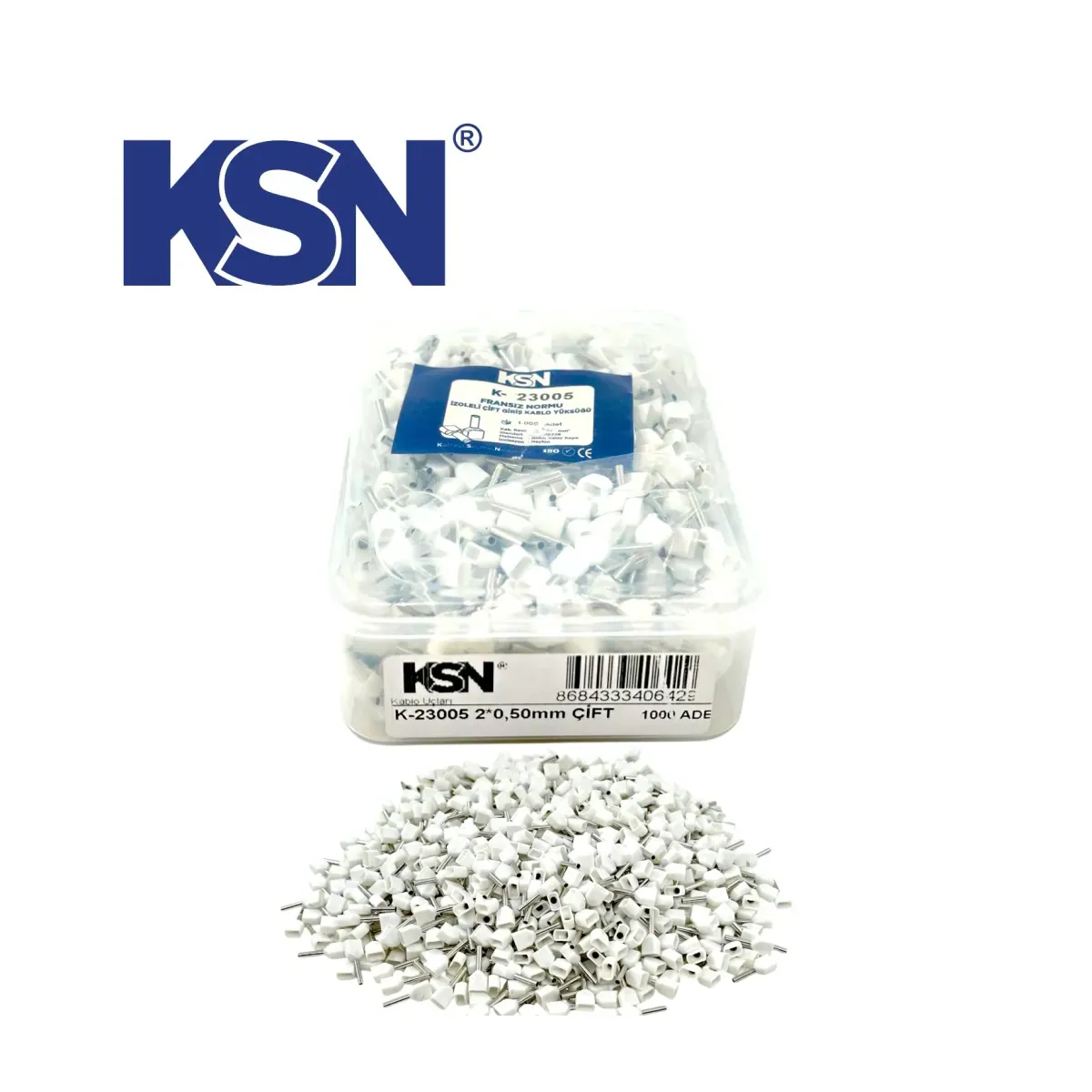 2X0,50mm Çift Giriş İzoleli Beyaz Yüksük (1000ad/Kutu)