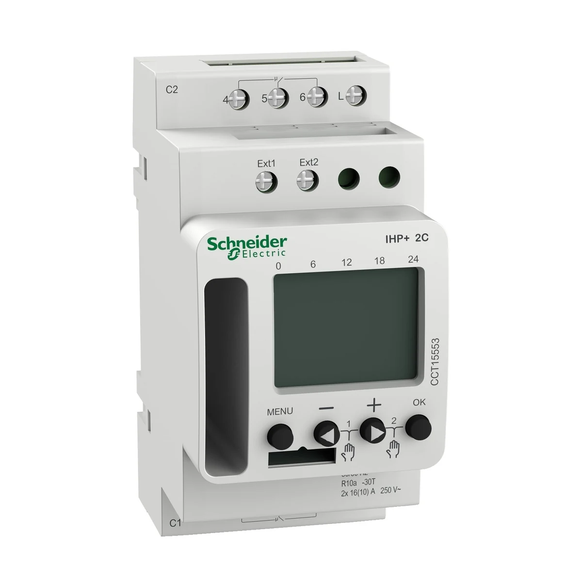Schneider Electric CCT15553 IHP+ digital time switches 7 day/24 h, 2 contact, 45mm, 6 years of reserve