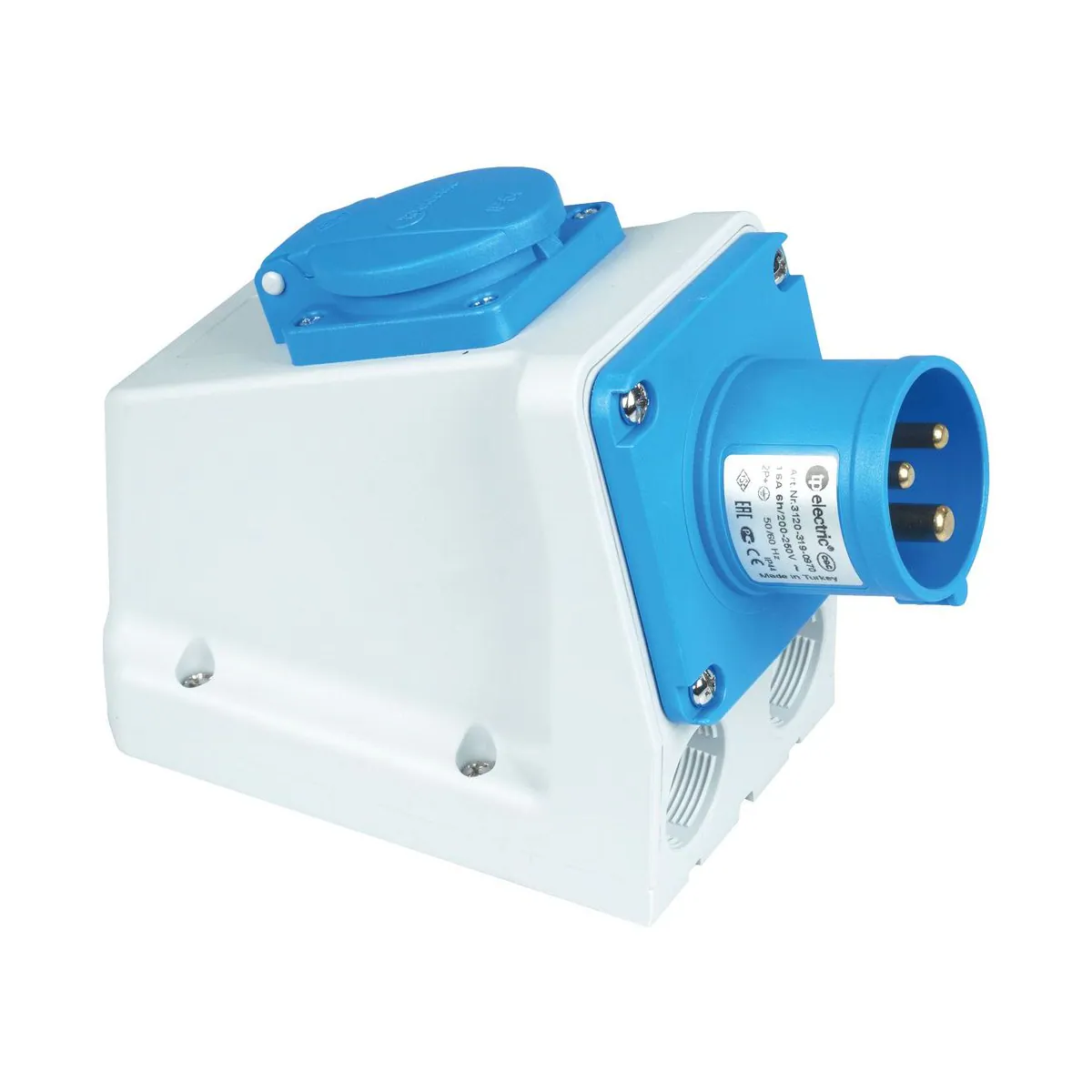TP Elektrik 3120-650-0900 CEE 3x16A Combi Wall Plug, IP 44, 6h