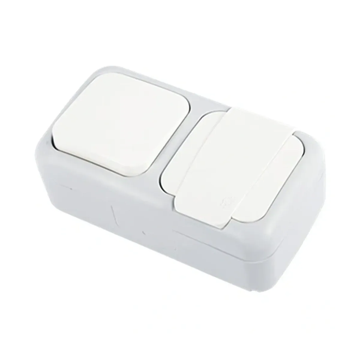 Viko Palmiye Surface-Mounted White Horizontal Double Switch and Grounded Socket IP54