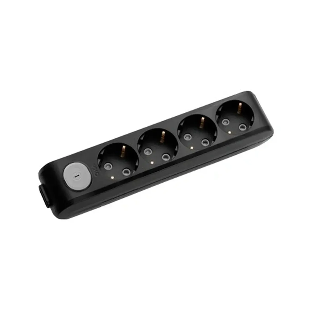 Viko Black Four-Socket Switched Grounded Power Strip, without Cable
