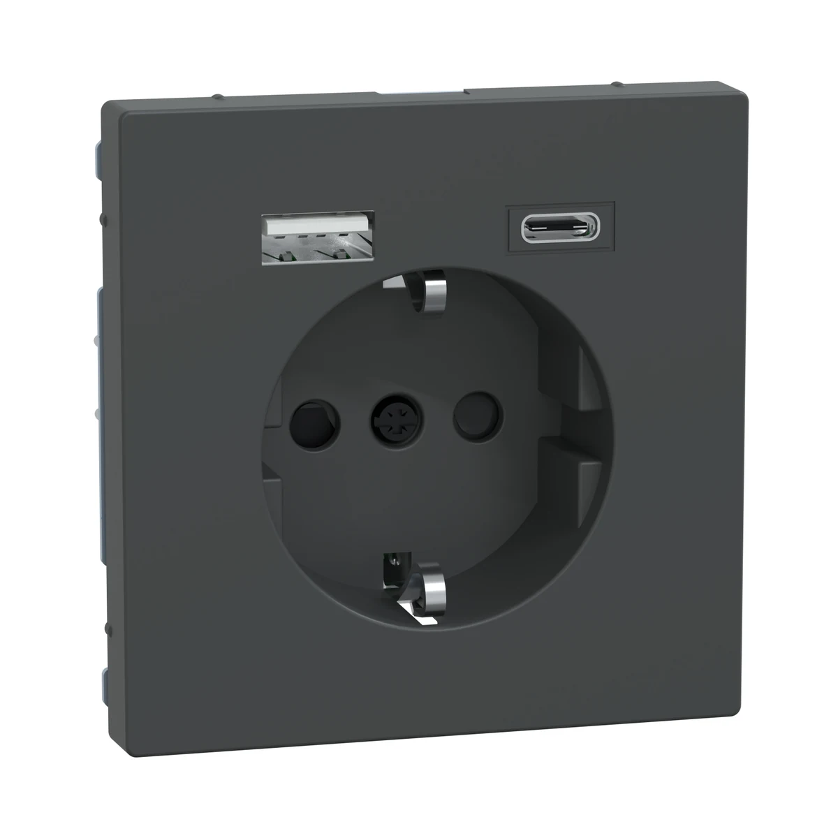 Schneider Electric MEG2367-6034 Merten System-D, Type A+C 3A USB'li Topraklı Priz, Antrasit — üretici ürün görseli
