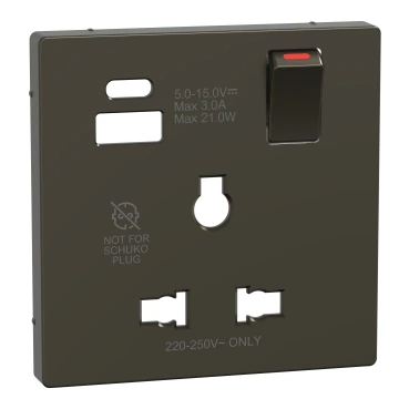 Schneider Electric MTN2175-6052 Merten System-D, Type A+C USB'li 13A Üniversal Priz Tuş Kapağı, Mokka Metallik