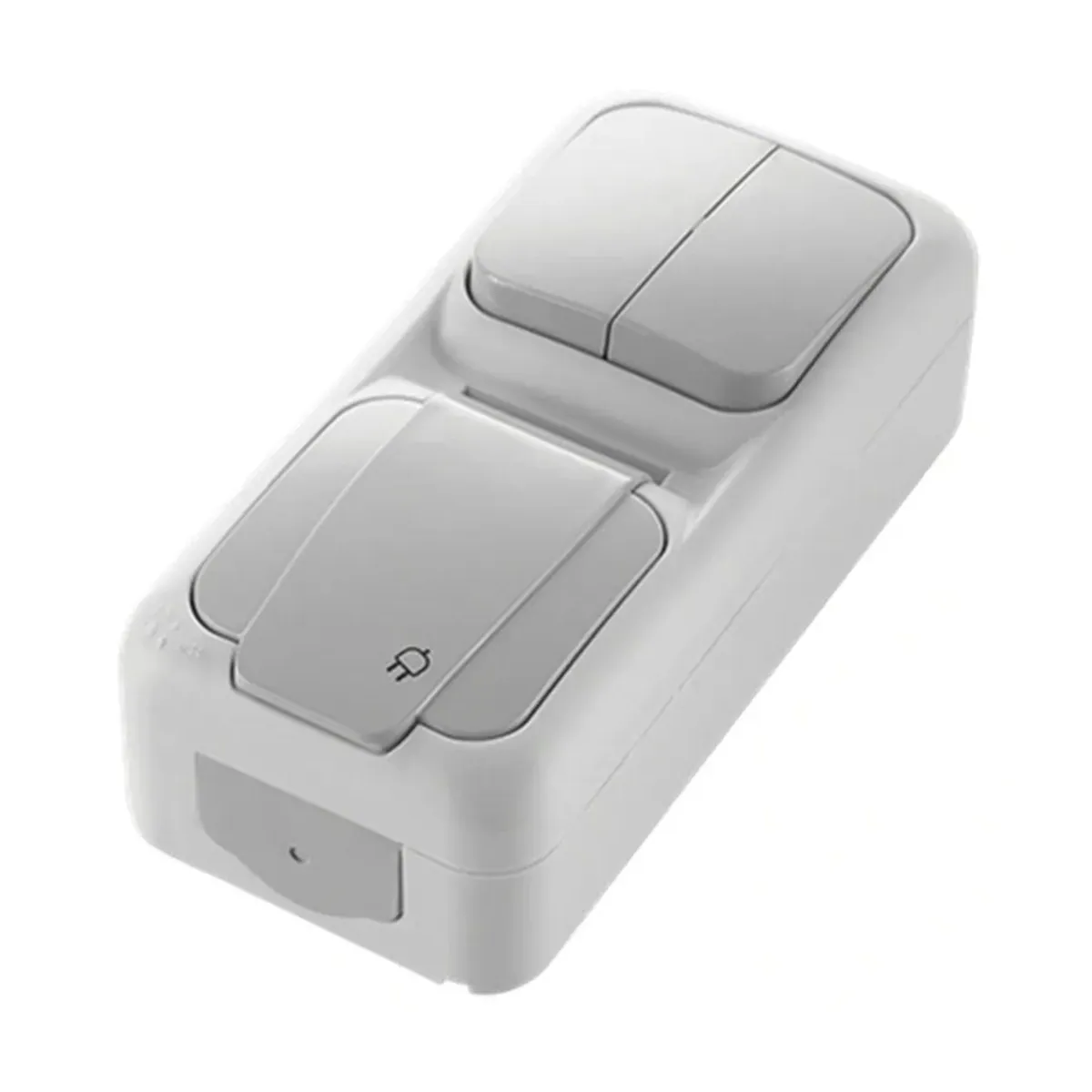 Viko Palmiye Surface-Mounted Gray Vertical Double Changeover Two-Way Switch and Grounded Socket IP54