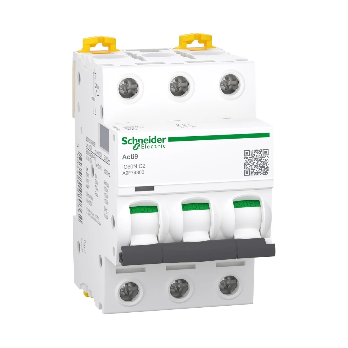 Schneider Electric A9F74302 Acti9 iC60N 3P 2A, 6kA C-Curve MCB