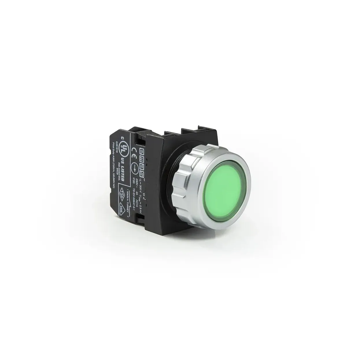 Emas H Serisi Plastik Düz Yaylı Tip Yeşil Buton 1NO 30mm IP50