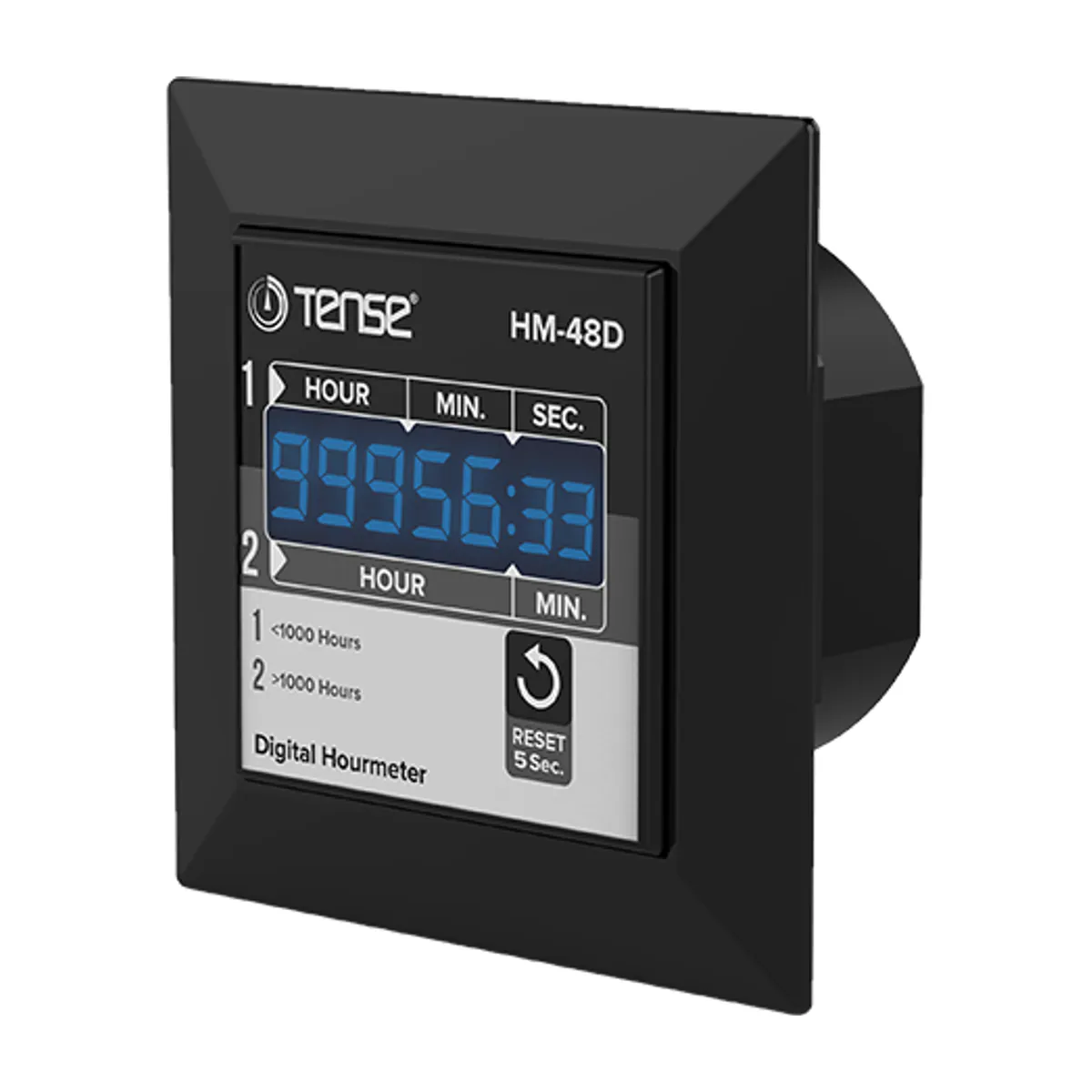 Tense HM-48D Digital Operating Hour Meter, Panel Mount, 48 x 48 mm
