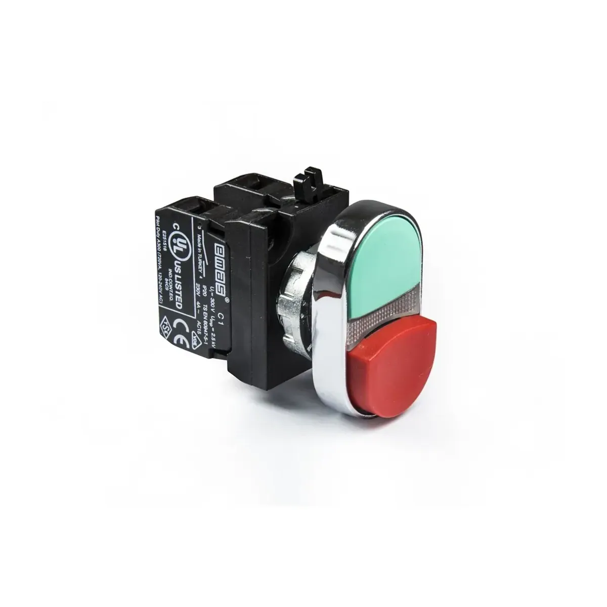 Emas CM Serisi Metal Çiftli Yaylı Tip Buton 1NO+1NC Kırmızı-Yeşil 22mm IP65